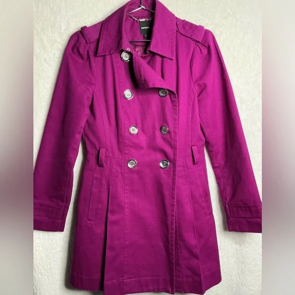 Express Women's Purple Double-Breasted Coat size S - Picture 2 of 12